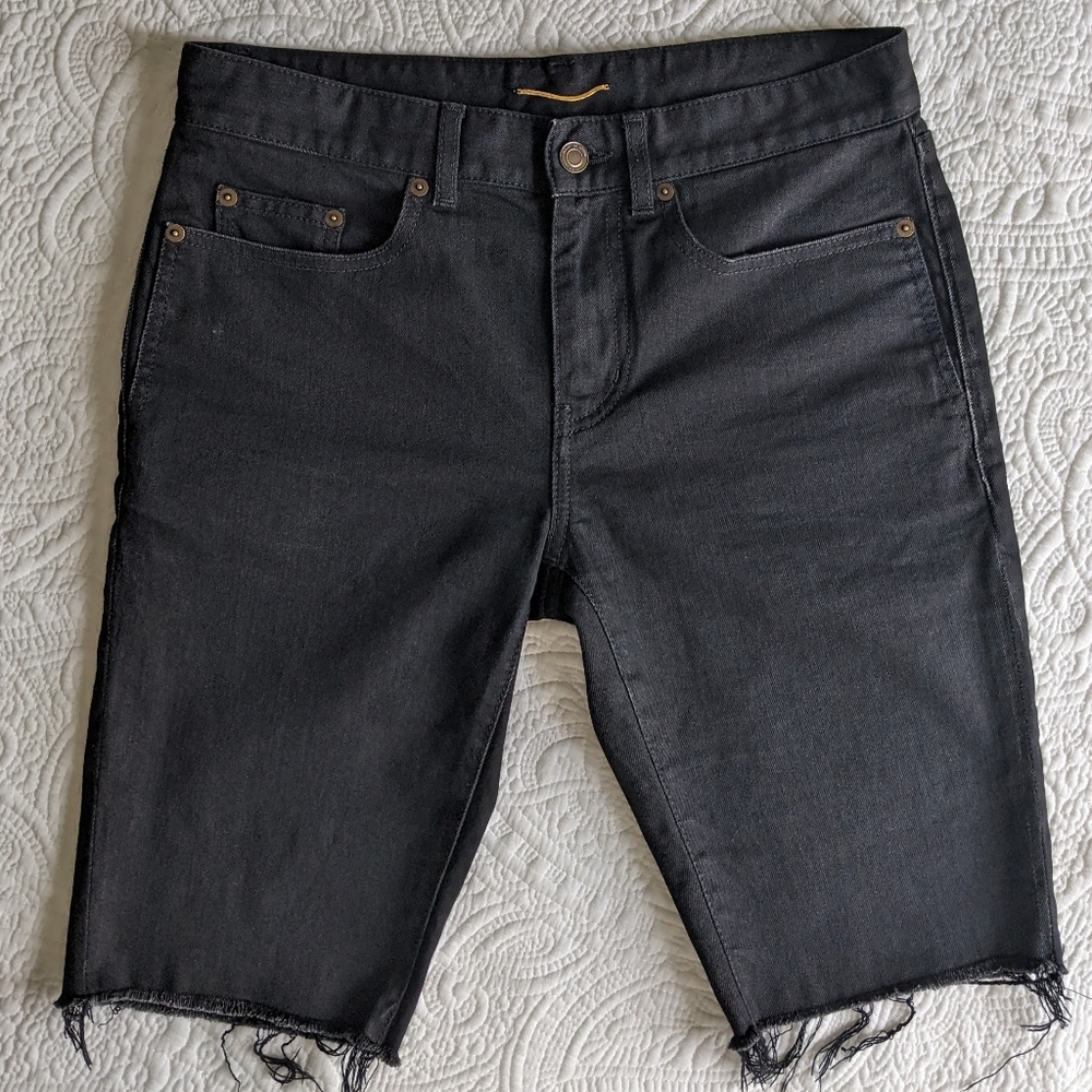 SAINT LAURENT Frayed Denim Bermuda Shorts